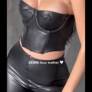SKIMS Black Faux Leather Corset Crop Top